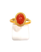 Bague Corail Argent 925 Plaqué Or Taille Réglable