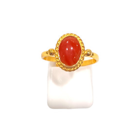Bague Corail Argent 925 Plaqué Or Taille Réglable