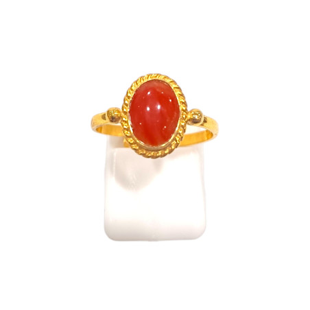 Bague Corail Argent 925 Plaqué Or Taille Réglable