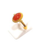 Bague Corail Argent 925 Plaqué Or Taille Réglable