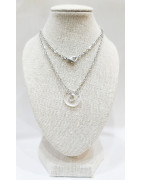 Pendentif Cristal de Roche Donut 15mm sur Chaîne Acier Inox 44 cm