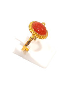 Bague Corail Argent 925 Plaqué Or Taille Réglable