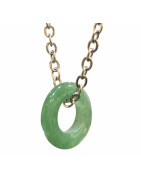 Pendentif Aventurine Verte Donut 12mm sur Chaîne Acier Inox 44 cm