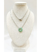 Pendentif Aventurine Verte Donut 12mm sur Chaîne Acier Inox 44 cm