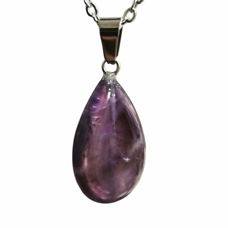 Pendentif Améthyste Goutte 3 cm sur Chaîne Acier Inox 44 cm