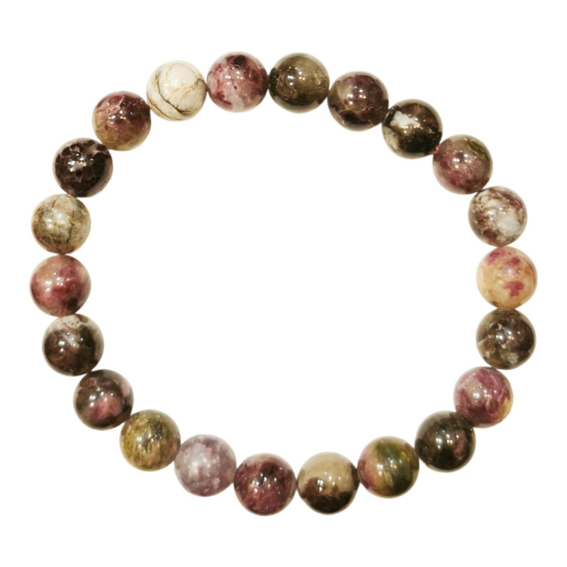 Bracelet Tourmaline Multicolore (Melon d'eau) A+ Pierres rondes 8mm