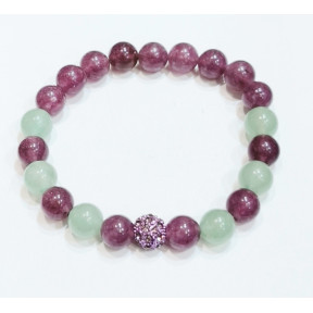 Bracelet Lépidolite Clair et Aventurine Verte avec Insert Bille Strass Pierres Rondes 8mm