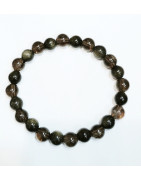 Bracelet Quartz Fumé Morion et Obsidienne Dorée Pierres Rondes 8 mm