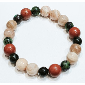 Bracelet Pierre de Lune Rose et Jaspe 10mm Rubis Zoïsite 8mm Spécial Libido