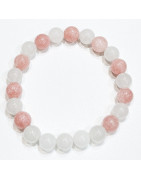 Bracelet Aventurine Rose et Quartz Rose Pierres Rondes