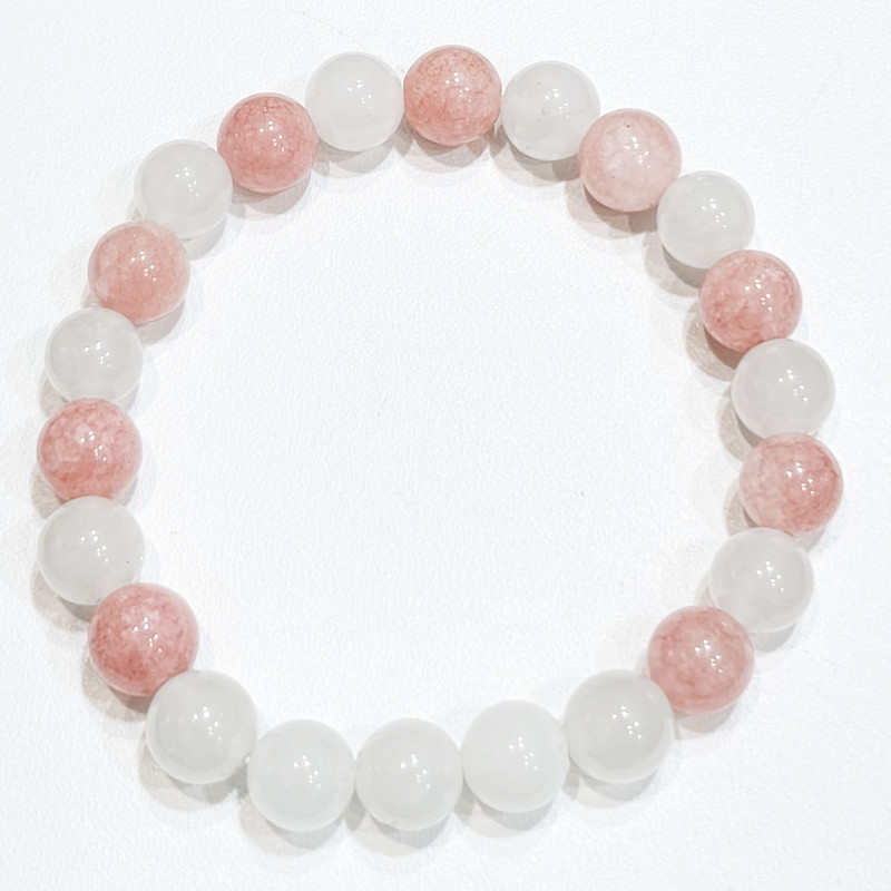 Bracelet Aventurine Rose et Quartz Rose Pierres Rondes