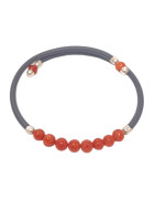 Bracelet Corail Pierre rondes 4mm & inserts Argent 925 caoutchouc
