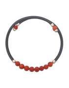 Bracelet Corail Pierre rondes 4mm & inserts Argent 925 caoutchouc