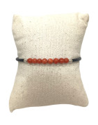 Bracelet Corail Pierre rondes 4mm & inserts Argent 925 caoutchouc