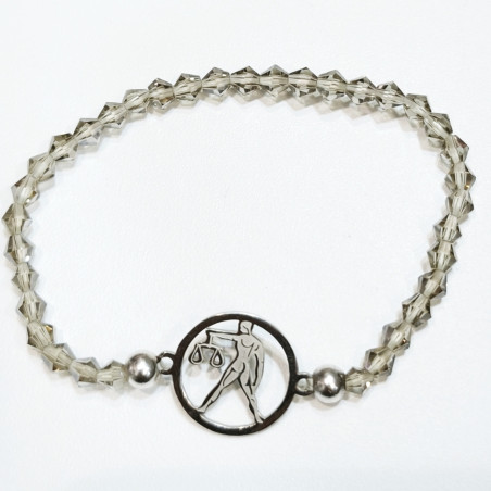 Bracelet Quartz Fumé Perles Facettées Coniques Signe Astro Balance