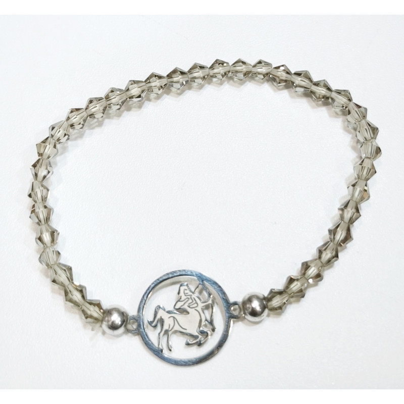 Bracelet Quartz Fumé Perles Facettées Coniques Signe Astro Sagittaire