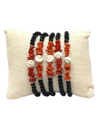 Bracelet Corail Baroque Œil de Shiva et Onyx Facettée avec Insert Argent 925