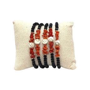 Bracelet Corail Baroque Œil de Shiva et Onyx Facettée avec Insert Argent 925