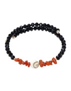 Bracelet Corail Baroque Œil de Shiva et Onyx Facettée avec Insert Argent 925