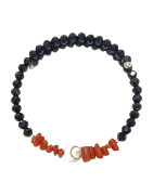Bracelet Corail Baroque Œil de Shiva et Onyx Facettée avec Insert Argent 925