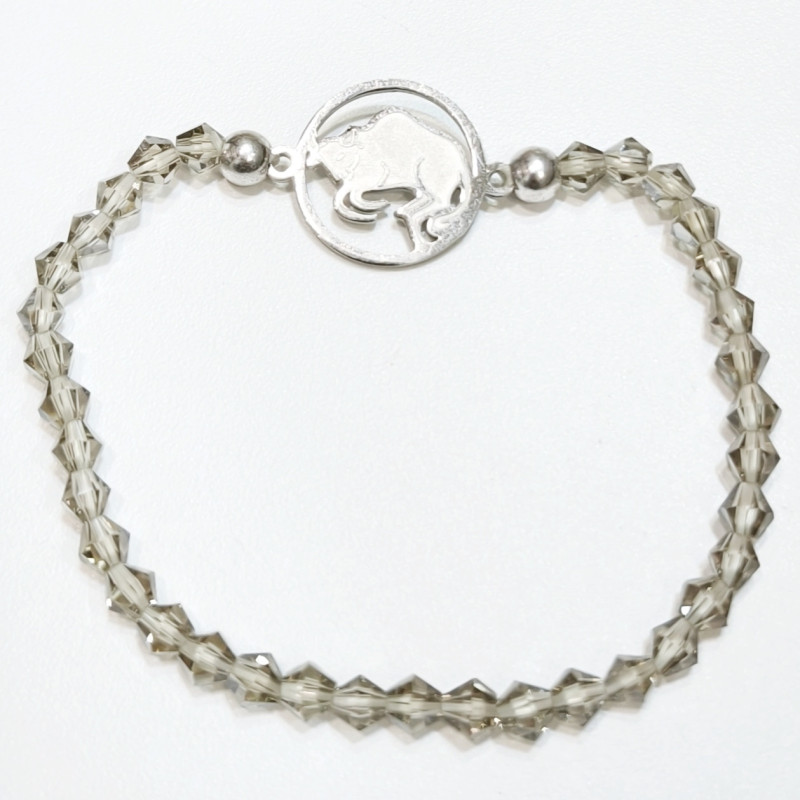 Bracelet Quartz Fumé Perles Facettées Coniques Signe Astro Taureau