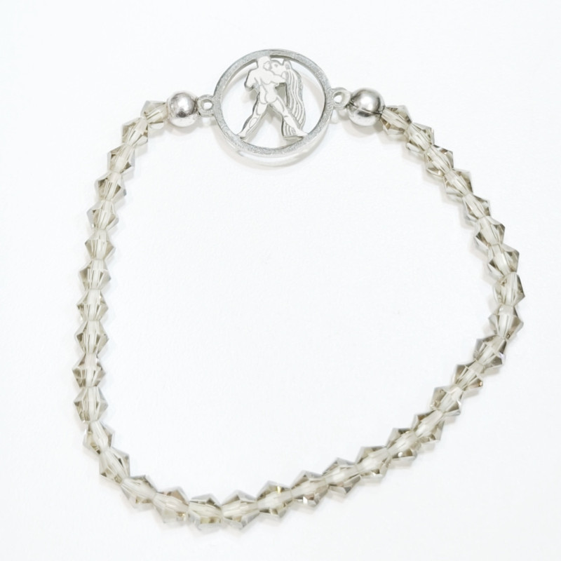 Bracelet Quartz Fumé Perles Facettées Coniques Signe Astro Verseau