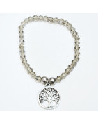 Bracelet Quartz Fumé Perles Facettées Coniques Arbre de Vie