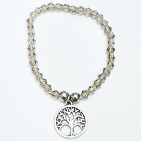Bracelet Quartz Fumé Perles Facettées Coniques Arbre de Vie