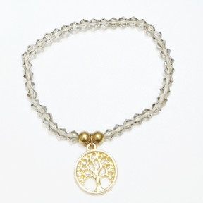 Bracelet Quartz Fumé Perles Facettées Coniques Arbre de Vie Doré