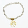 Bracelet Quartz Fumé Perles Facettées Coniques Arbre de Vie Doré