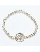 Bracelet Quartz Fumé Perles Facettées Coniques Insert Arbre de Vie