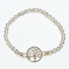 Bracelet Quartz Fumé Perles Facettées Coniques Insert Arbre de Vie