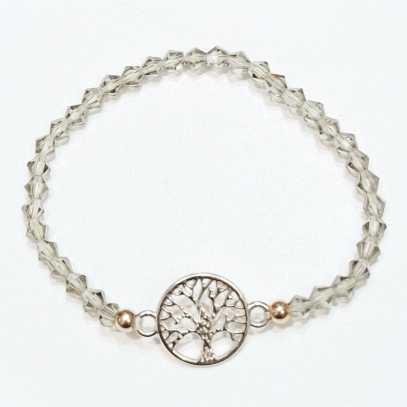 Bracelet Quartz Fumé Perles Facettées Coniques Insert Arbre de Vie