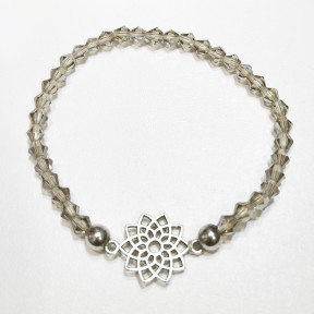Bracelet Quartz Fumé Perles Facettées Coniques Insert Fleur de Vie