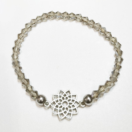 Bracelet Quartz Fumé Perles Facettées Coniques Insert Fleur de Vie