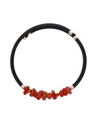 Bracelet Corail Baroque Onyx Facettée avec Insert Argent 925 Caoutchouc