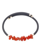 Bracelet Corail Baroque Onyx Facettée avec Insert Argent 925 Caoutchouc