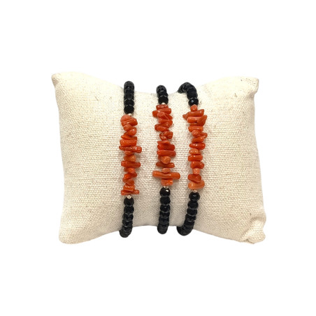 Bracelet Corail Baroque et Onyx Facetté avec Insert Argent 925