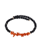 Bracelet Corail Baroque et Onyx Facetté avec Insert Argent 925
