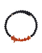 Bracelet Corail Baroque et Onyx Facetté avec Insert Argent 925