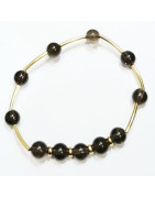 Bracelet Quartz Fumé Morion Pierres Rondes 8 mm Doré Modèle 5