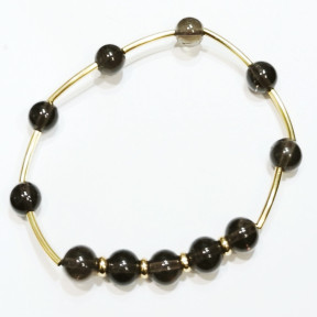 Bracelet Quartz Fumé Morion Pierres Rondes 8 mm Doré Modèle 5
