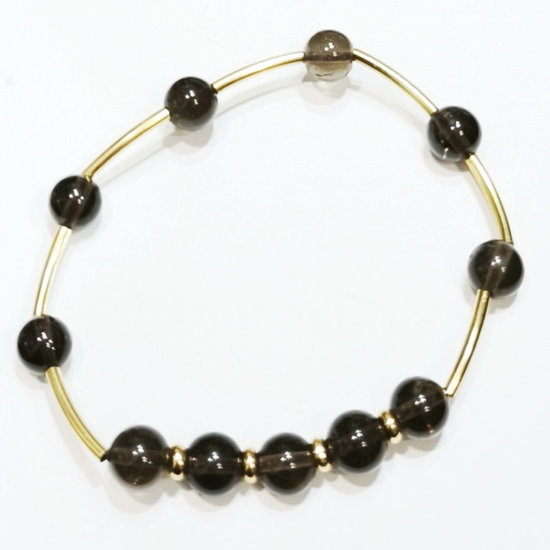 Bracelet Quartz Fumé Morion Pierres Rondes 8 mm Doré Modèle 5