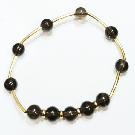 Bracelet Quartz Fumé Morion Pierres Rondes 8 mm Doré Modèle 5