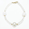 Bracelet Cristal de Roche Craquelé et Perle de Majorque 10mm Pierres facettées 4mm avec Fermoir Doré 18 cm