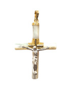 Pendentif Nacre Croix avec Christ Argent 925 Plaqué Or