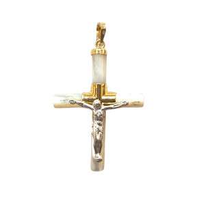 Pendentif Nacre Croix avec Christ Argent 925 Plaqué Or