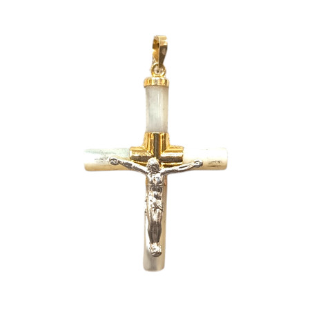 Pendentif Nacre Croix avec Christ Argent 925 Plaqué Or