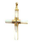 Pendentif Nacre Croix avec Christ Argent 925 Plaqué Or