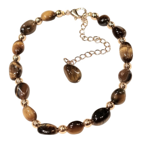 Bracelet Œil de Tigre Cheville ou Poignet avec Fermoir Doré